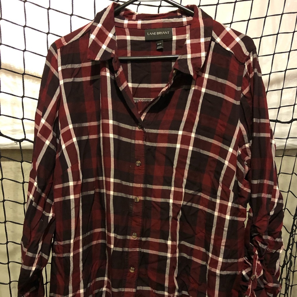Lane Bryant maroon plaid button down